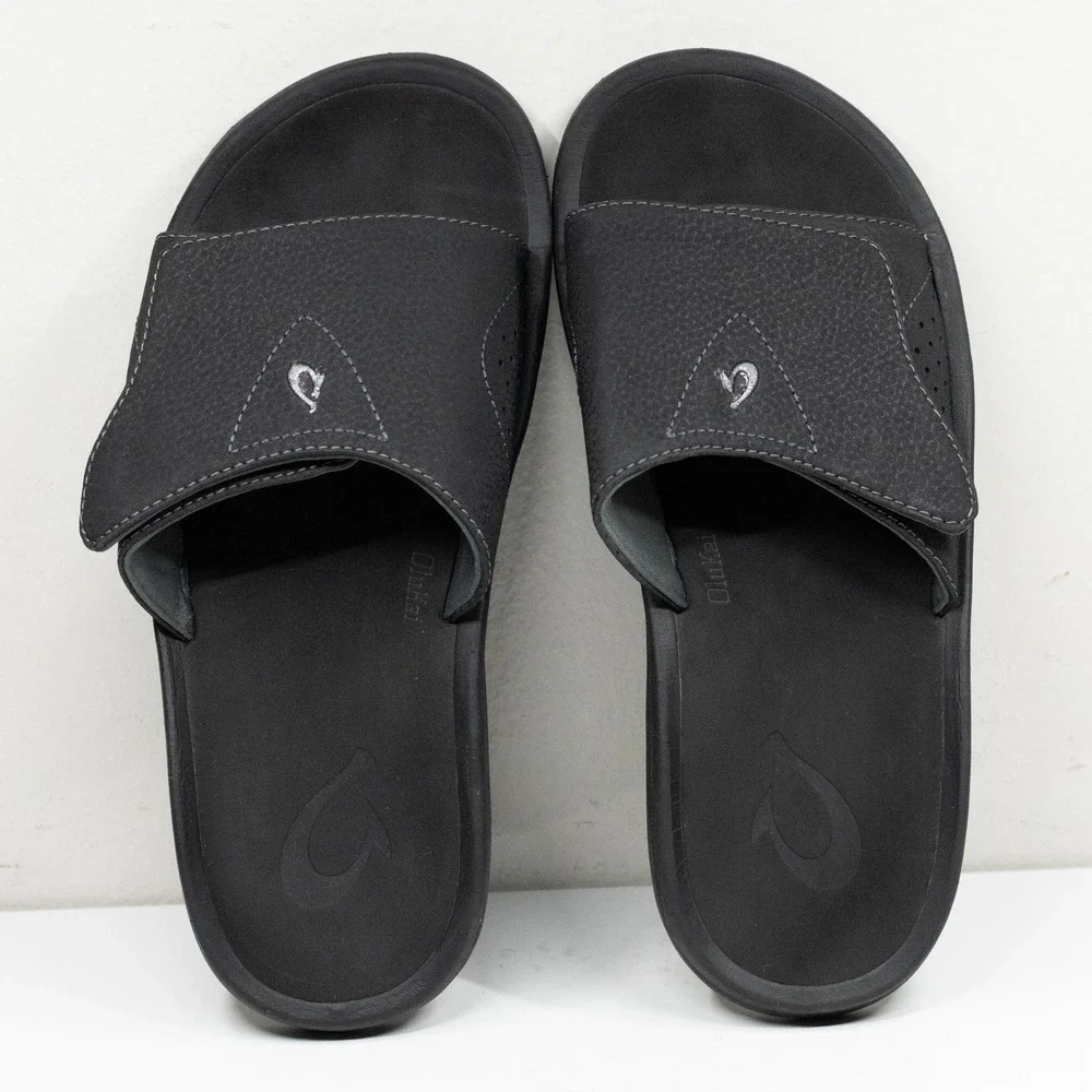 OLUKAI Nalu Slide Adjustable Strap Waterproof Comfort Sandal Black Mens Sz 9